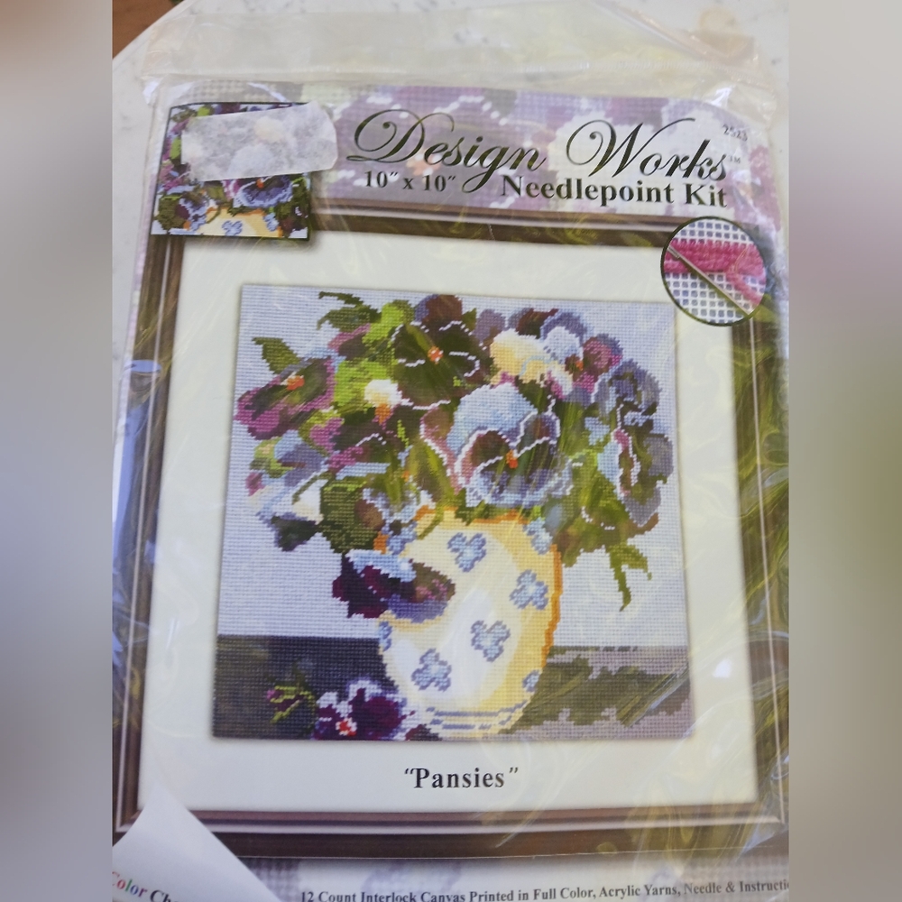 Design Works Needlepoint Kit #2523 PANSIES 10" X 10" NIP